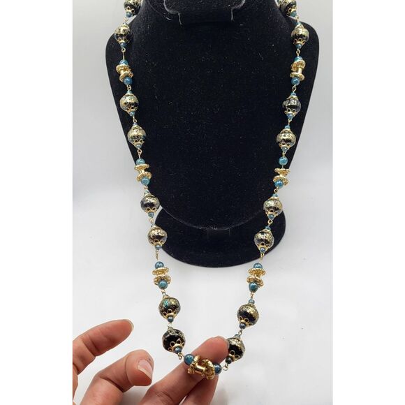 Vintage Bohemian Venetian Beaded Necklace Signed Hong Kong 26in - Picture 4 of 5